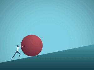 Women pushing big ball aka Sisyphus