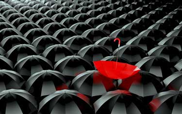 red umbrella stands out