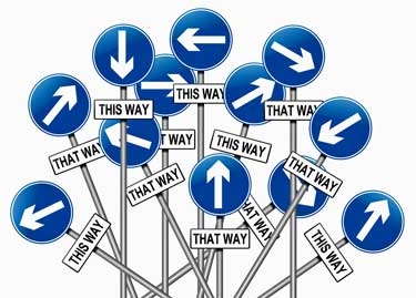 different directions
